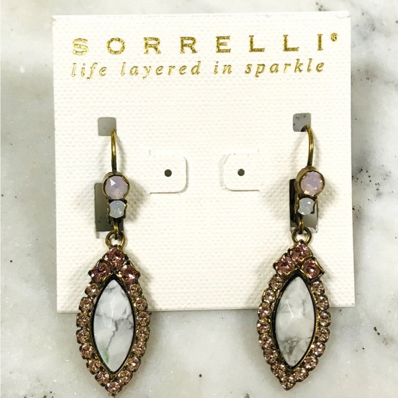 Sorrelli Howlite Stone with Pink Crystal Euro Wire Earrings-Boutique - Picture 1 of 4